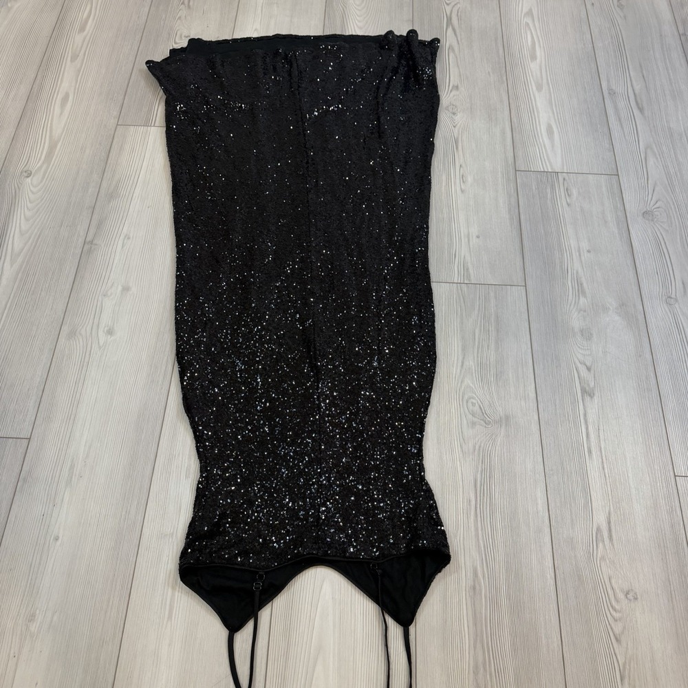 Anthropologie Small Black Sequined V-Neck Slip Dress Adjustable Straps - Picture 12 of 15